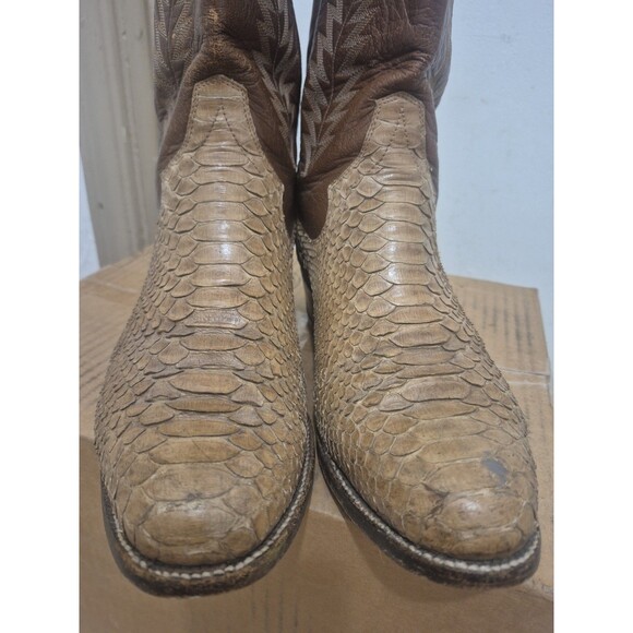 Vintage Sanders Exotic Snakeskin Boots Men\'s Size 9EE Brown Beige 5309 Rare main image 9